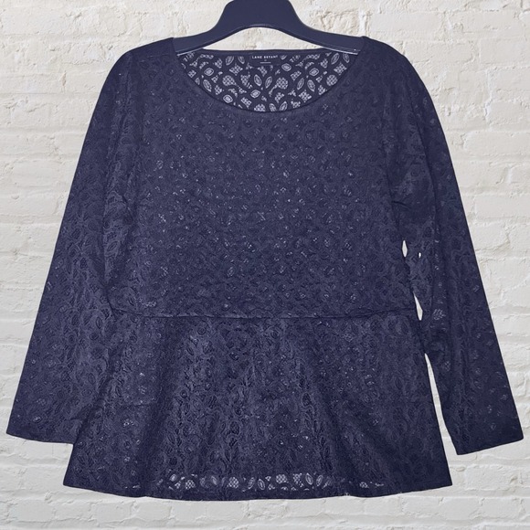 Lane Bryant Black Sheer Lace Peplum Blouse Size 22 3X Witchy Fairy Whimigoth Y2K - Picture 1 of 12